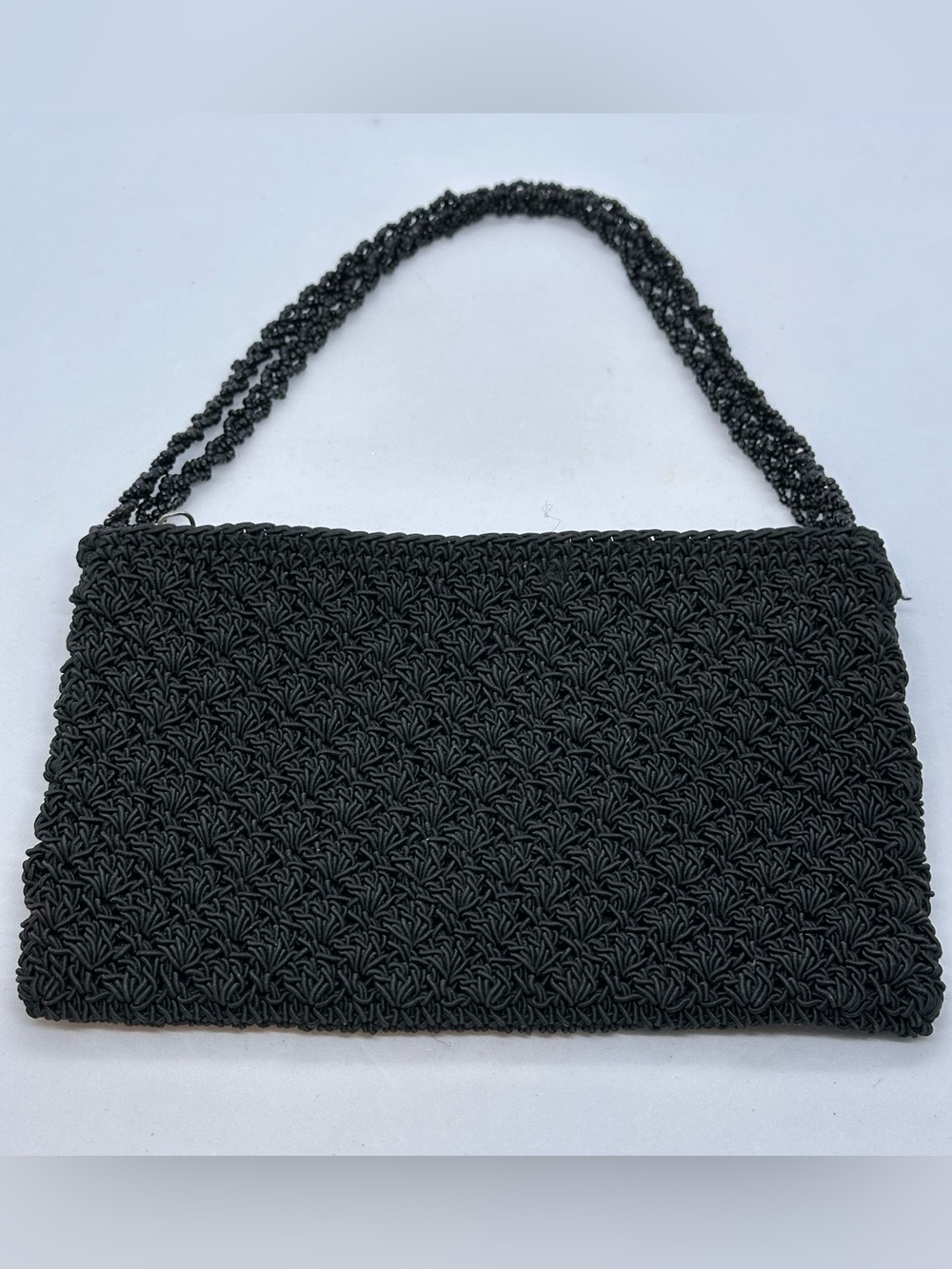 Vintage Old Navy Small Black Bag Coin Purse Hand Bag Crochet Outer Beaded Straps